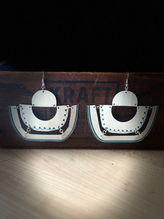 White Blue Tiered Earrings